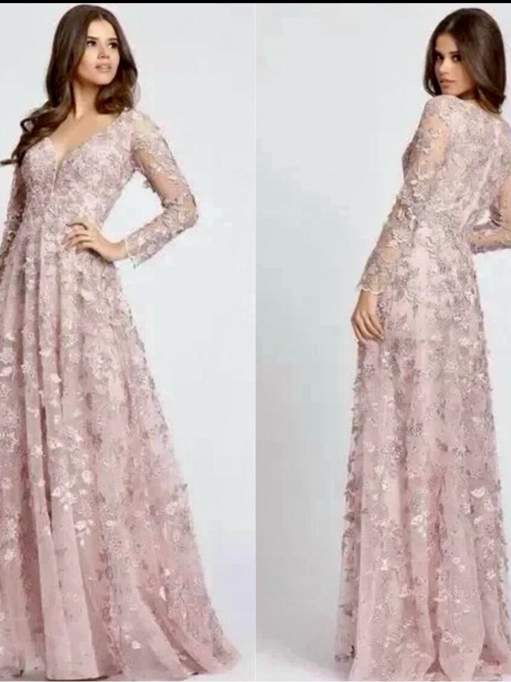 Mac Duggal Dusty Rose Embroidered Lace Maxi Gown
